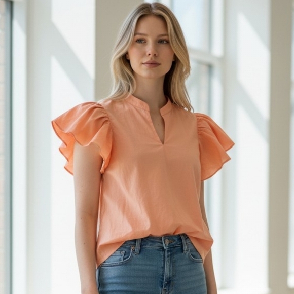 Chico's Tops - Chico's Peach Flutter-Sleeve Blouse